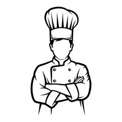Stylized Chef Illustration with Crossed Arms and Traditional Toque Hat.