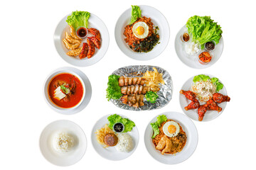 Korean food platter with assorted traditional dishes
