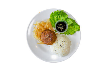 Asian hamburger steak with rice and onions
