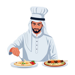 Arab Chef Preparing Traditional Middle Eastern Dishes.