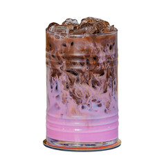 Iced pink milk with swirling chocolate coffee
