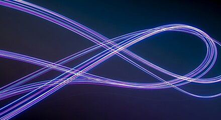 Abstract swirling purple light trails on a dark background, representing technology and motion