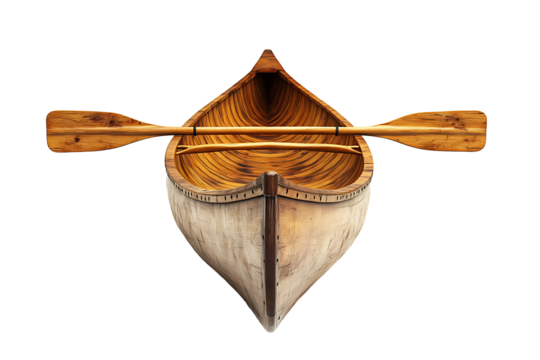 Wooden canoe with paddle isolated on transparent background - Powered by Adobe