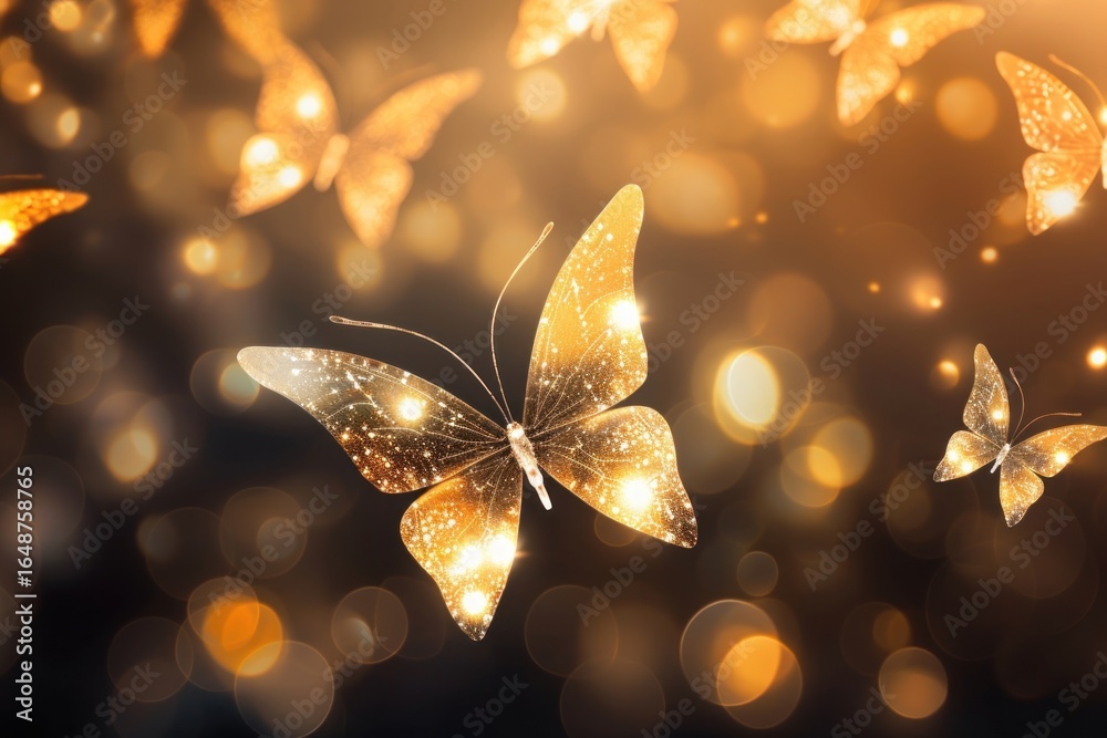 Sticker pattern bokeh effect background light butterfly gold.