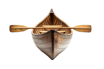 Wooden canoe with crossed paddles isolated on transparent background