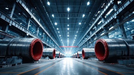 Large Industrial Pipes Inside a Factory, Heavy Industry Manufacturing