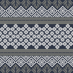 Earthy Tone Traditional Embroidery Art Abstract with Pixel Art Designs for Textile Print