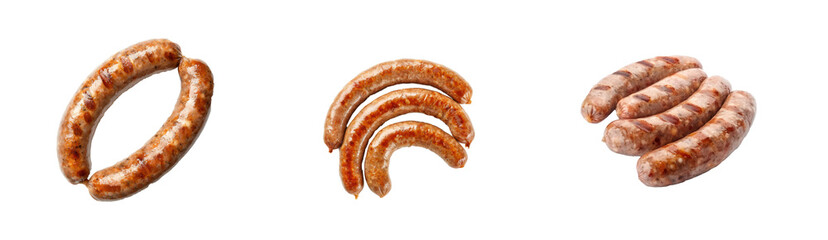 pork sausage top view full length isolate on white background