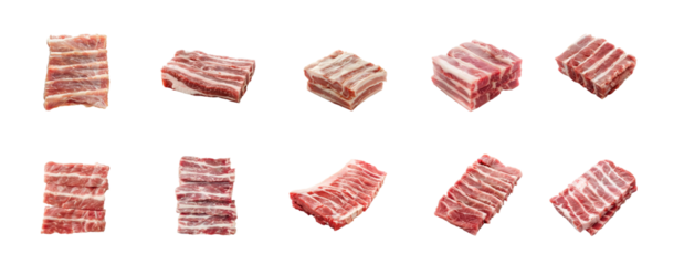 raw pork belly top view full length isolate on white background