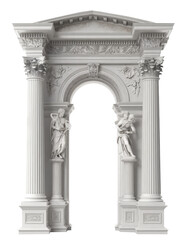 architectural archway with statues, isolated on white background
