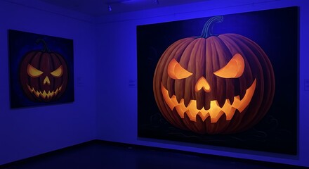 A large Halloween painting of a smiling jack-o’-lantern