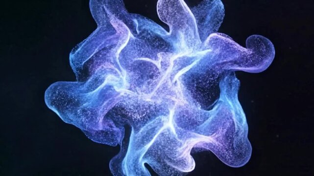 A nebulous cloudlike entity swirling with blue and purple hues set against a speckled dark space