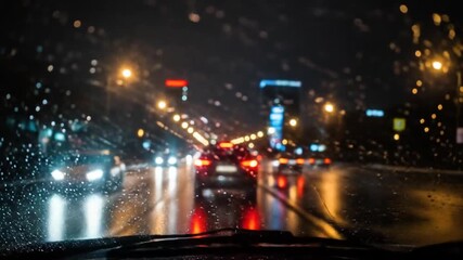 Capturing the Cityscape: A Rainy Night Driving Experience Through Urban Streets - Powered by Adobe