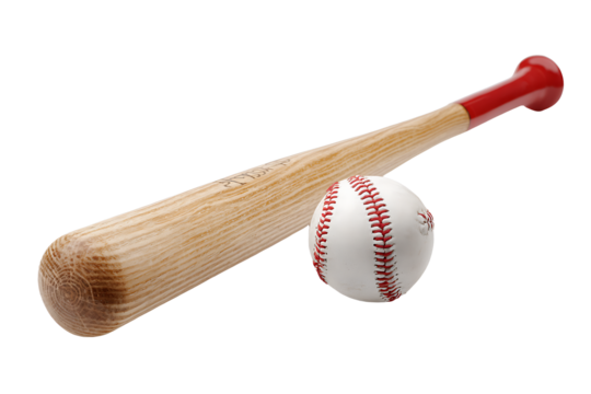 Wooden baseball bat and ball isolated on transparent background