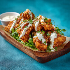 タルタルソースがかかったフライドチキン