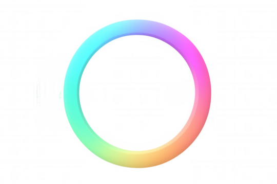 Luminous neon gradient ring glowing against transparent backdrop, creating sleek geometric design element