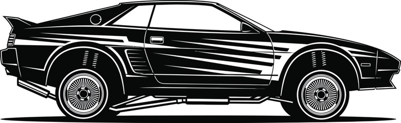 Obraz premium A black and white vector illustration of a sports car isolated on white background