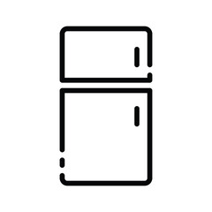 A minimalistic line drawing of a refrigerator with two doors one stacked on top of the other. Editable stroke