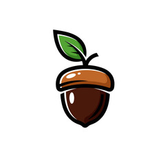 Acorn Logo With a Leaf on Top, Bold Vector Lines, Flat Colors © Rieharts