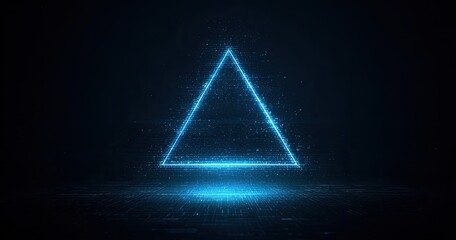 Abstract triangle, glowing blue light, digital background