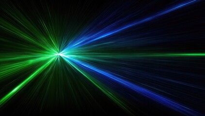Dynamic burst of green and blue light rays