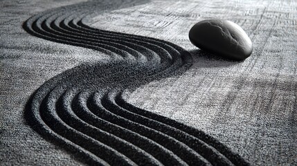 Naklejka premium Black stones and intricate patterns in a zen garden.