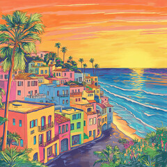 seaside town drawing