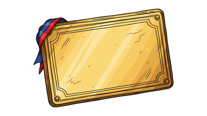 Vector illustration of a golden blank plaque with ribbon for customized design and text
