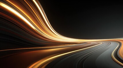 Abstract swirling golden light trails on dark background