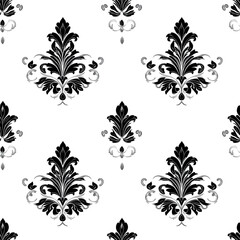 2D illustration of a tileable pattern of vintage damask isolated on a white transparent background