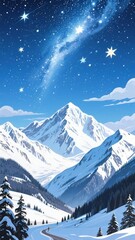 Snowy Mountain Landscape Under a Starry Night Sky