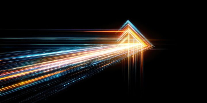 Abstract digital arrow with vibrant light streaks