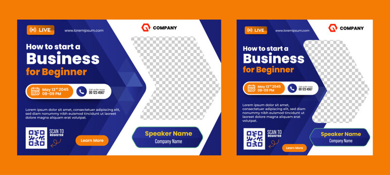 Live webinar Online business conference web banner and social media poster template design. vector