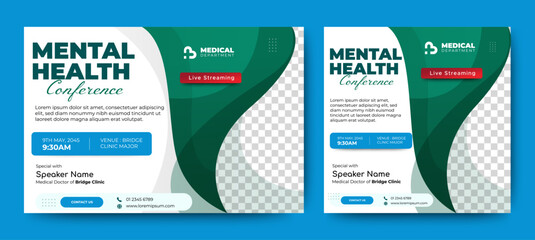 Live webinar Mental Health conference web banner and social media cover template design