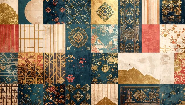 Abstract Asian-inspired patchwork