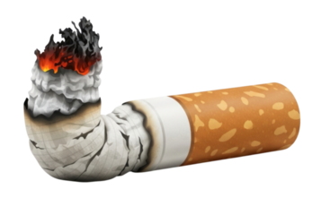 Burning cigarette with flames at the tip showcasing destruction from smoking transparent background, cutout PNG
