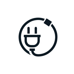 Simple Electrician Logo With a Plug and Cable Forming a Circle, Smiling Emoticon Style