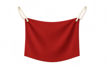 Red fabric hanging from white rope with transparent background, perfect for presentations or designs