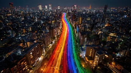Obraz premium Rainbow Road Nightscape