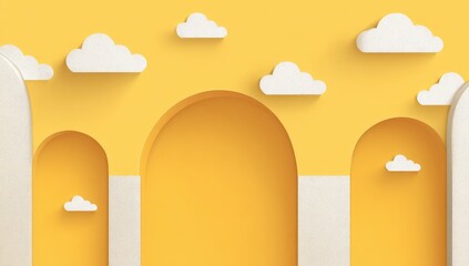 Fototapeta premium Yellow and white archways with clouds