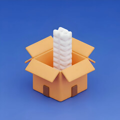 Open Cardboard Box with Stacked White Pillar Column — Packaging Concept

