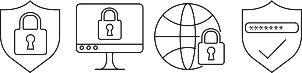 Cybersecurity and Data Protection Line Icon Set.