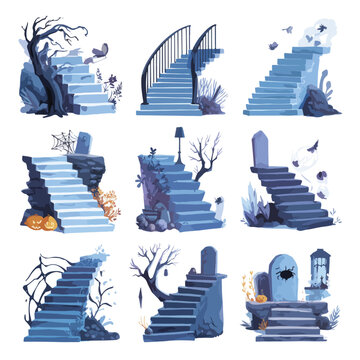 Halloween Basement Stairs isolated in White background, silhouette Set, Halloween theme, Vector illustration