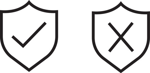 Shield Icons with Check and Cross Symbols.
