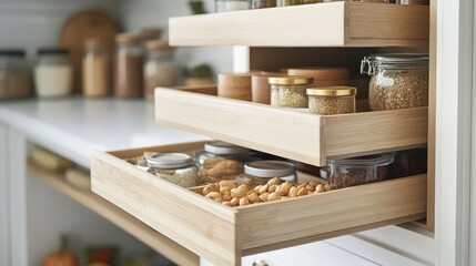 Invest in pantry organizers like pull-out drawers or tiered shelves to maximize space and accessibility. This helps keep your pantry neat and ensures easy access to items