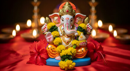 Decorated Clay Ganesha Idol for Ganesh Chaturthi Festival