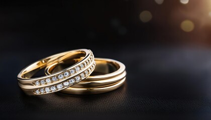Luxurious Jewelry Rings with Gold Diamonds Against Black Background