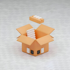 Open Cardboard Box with Stacked White Pillar Column — Packaging Concept

