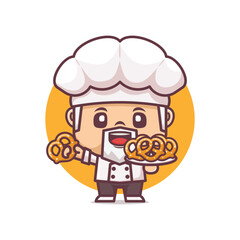 Cute chef holding pretzel, cartoon characters