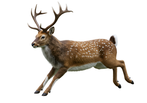 Realistic 3D Model of a Deer with Antlers in Motion against Black Background